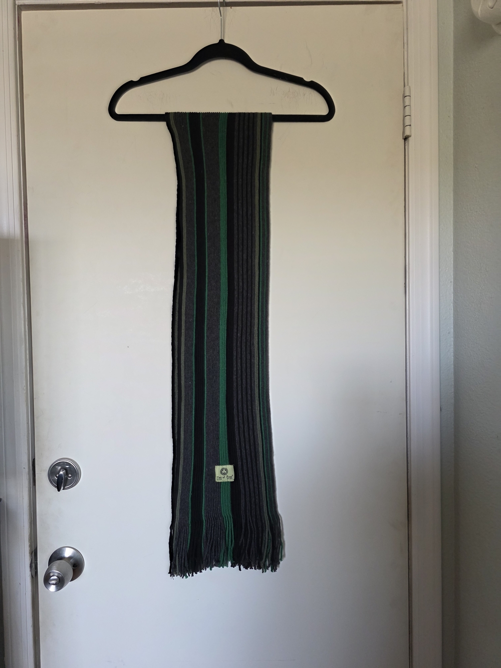 Man of Aran Black & Kelly Green Striped Knit Scarf